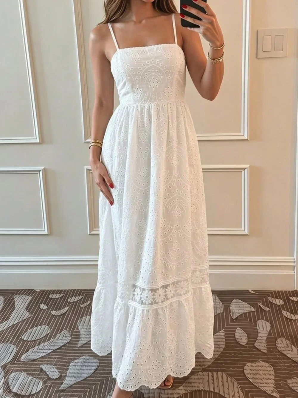 White Boho Women's Slim-Fit Double Shoulder Strap Strapless Dress